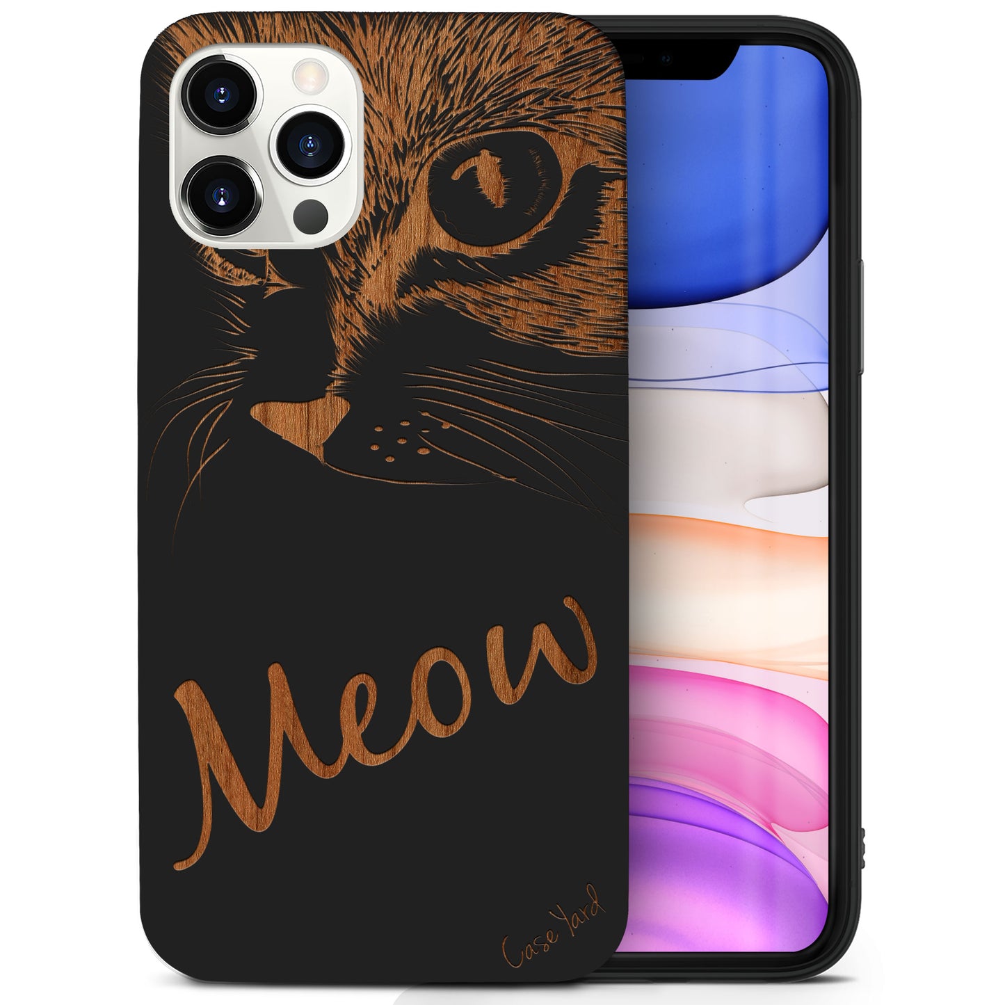 Meow Wooden Laser Engraved Phone Case for iPhone