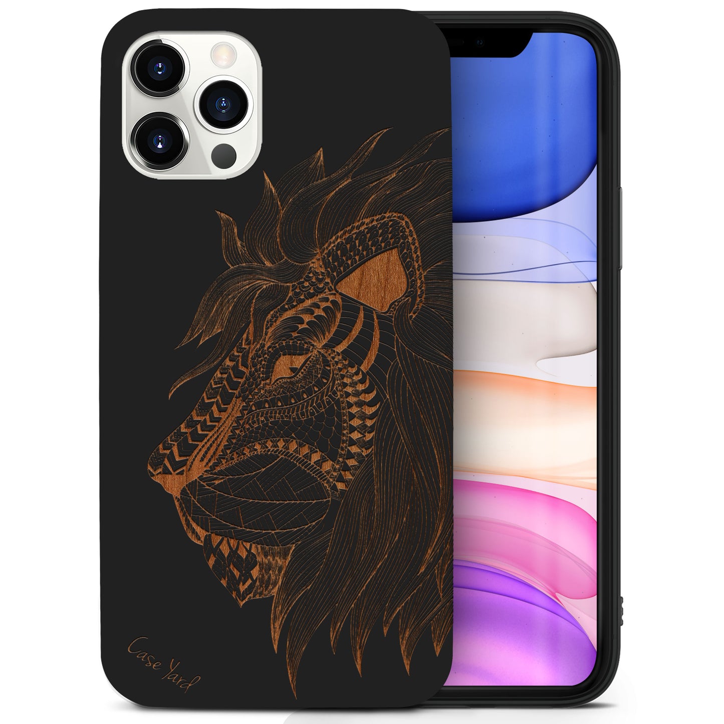 Doodle Lion Face Wooden Laser Engraved Phone Case