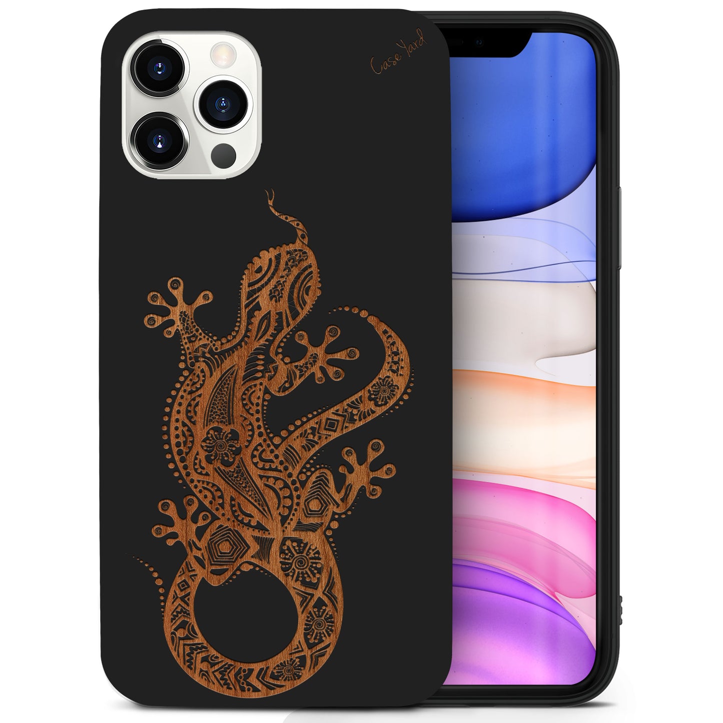 Tribal Lizard Wooden Laser Engraved Phone Case for iPhone