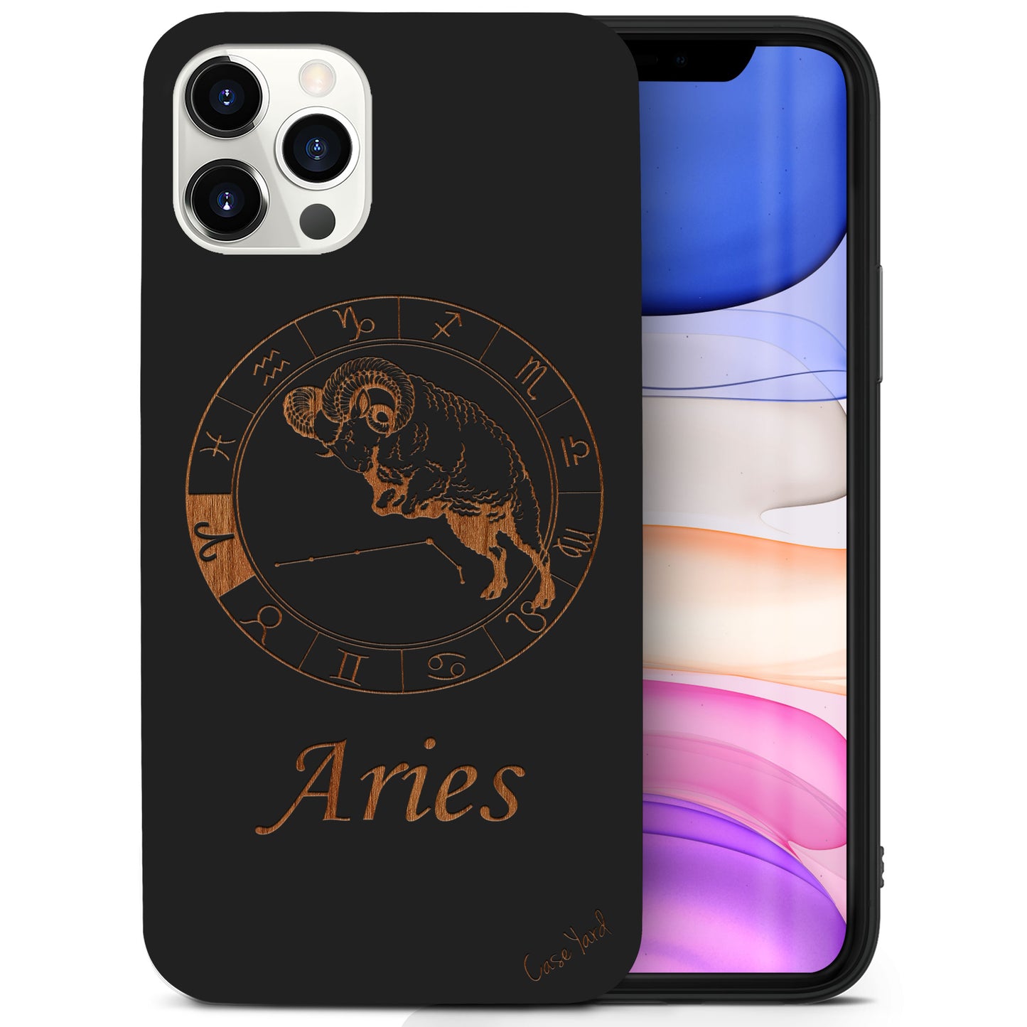 Aries Sign Wooden Laser Engraved Phone Case for iPhone & Samsung Phones