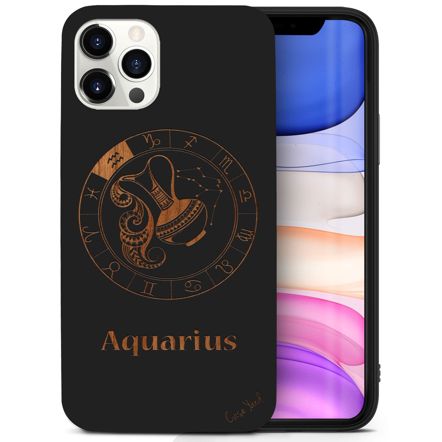 Aquarius Sign Wooden Laser Engraved Phone Case for iPhone & Samsung Phones
