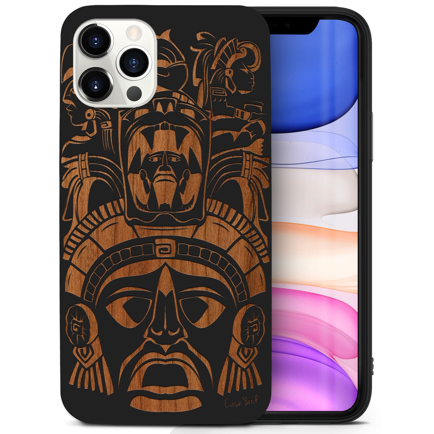 Tribal Mayan Mask Wooden Laser Engraved Phone Case for iPhone