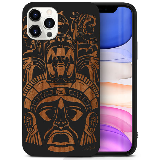Tribal Mayan Mask Wooden Laser Engraved Phone Case for iPhone