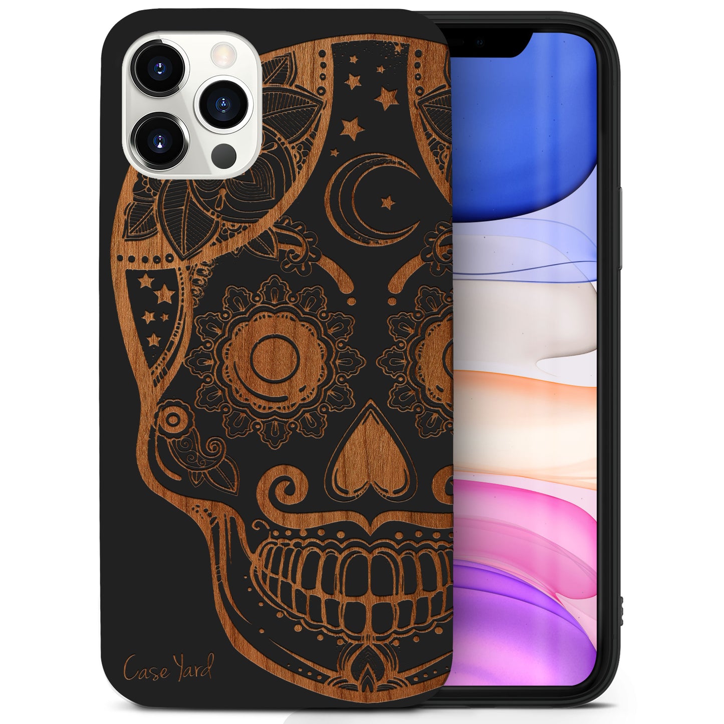 Gothic Skull Wooden Laser Engraved Phone Case for iPhone