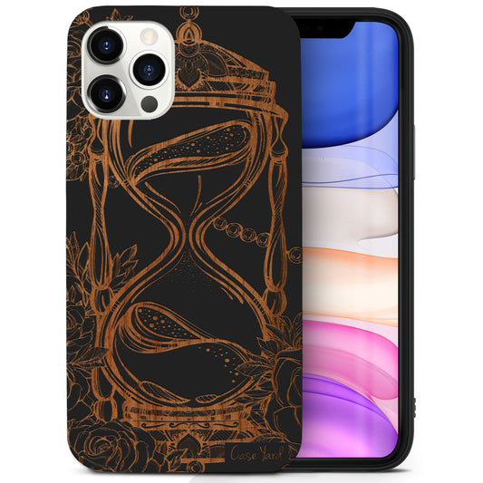 Hourglass with Roses Wooden Laser Engraved Phone Case for iPhone & Samsung Phones