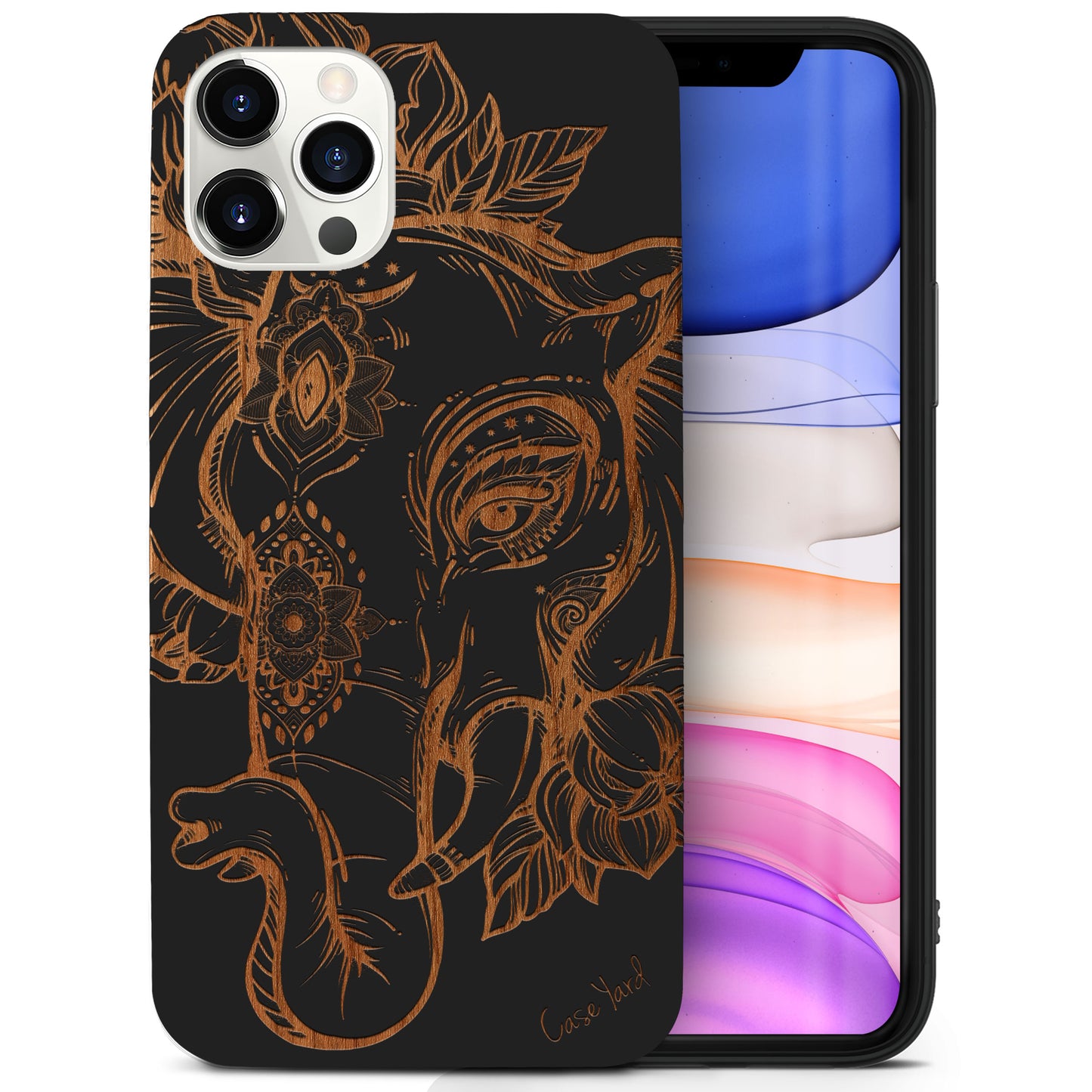 Boho Elephant Wooden Laser Engraved Phone Case for iPhone & Samsung Phones
