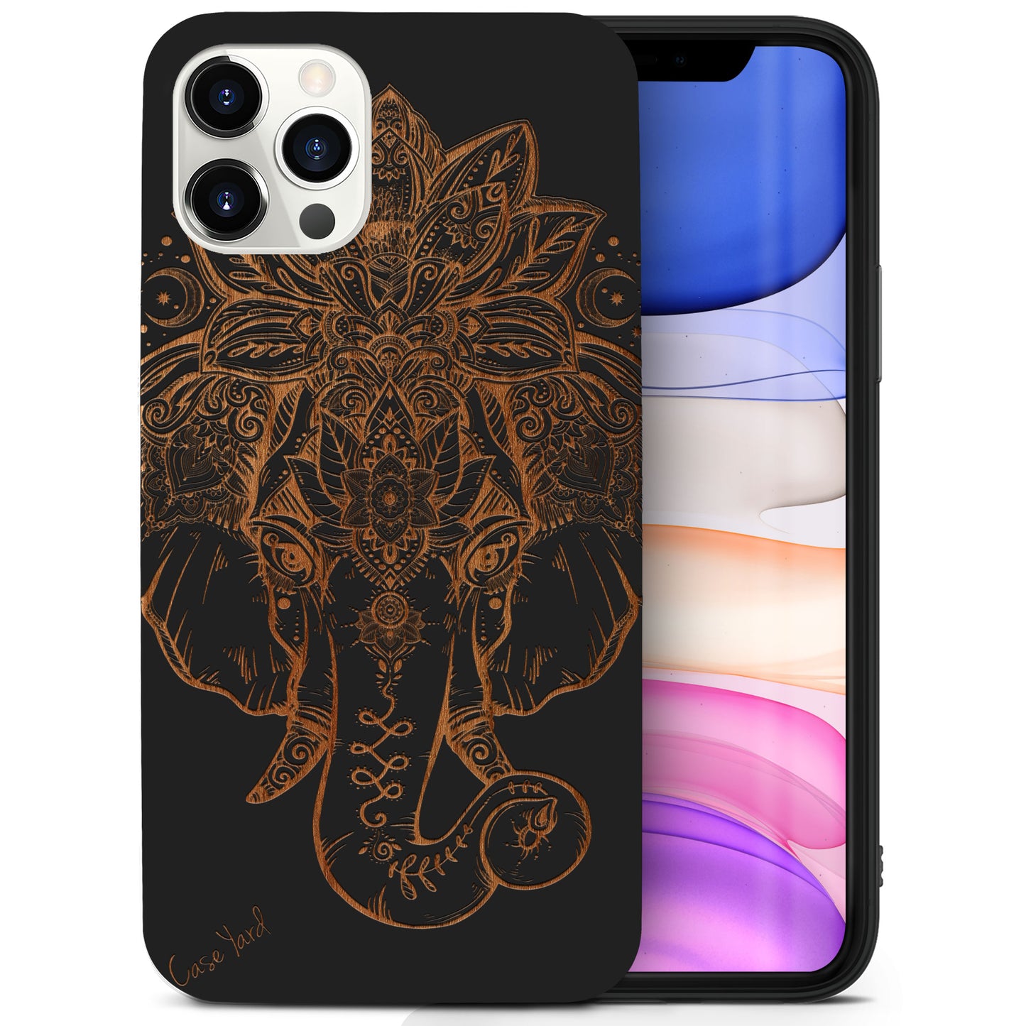 Elephant with Crown Wooden Laser Engraved Phone Case