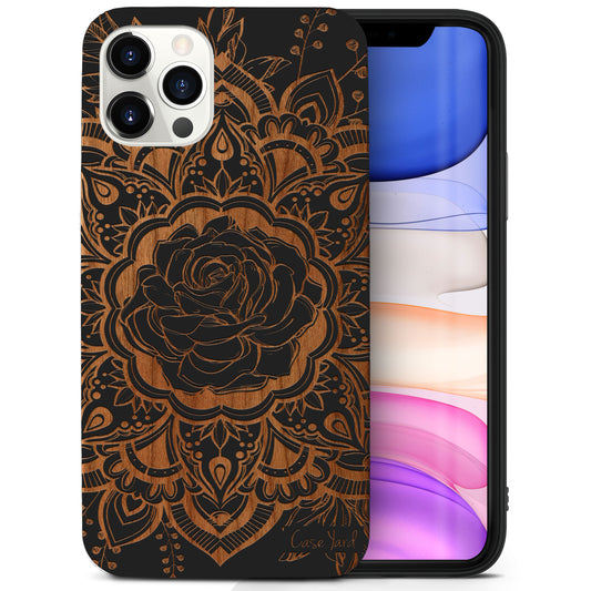 Rose Mandala Wooden Laser Engraved Phone Case