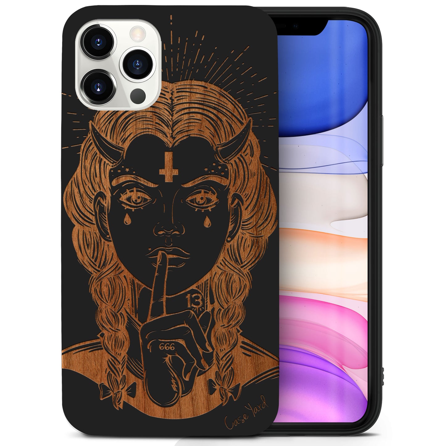 Demon Girl Wooden Laser Engraved Phone Case for iPhone & Samsung Phones