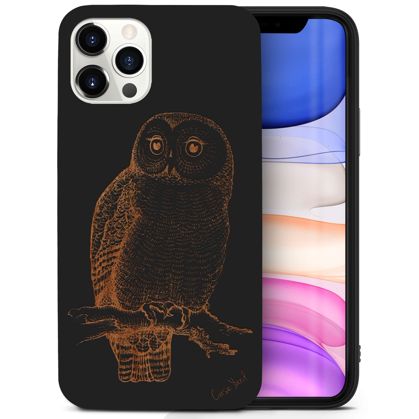 Owl Sketch Wooden Laser Engraved Phone Case for iPhone