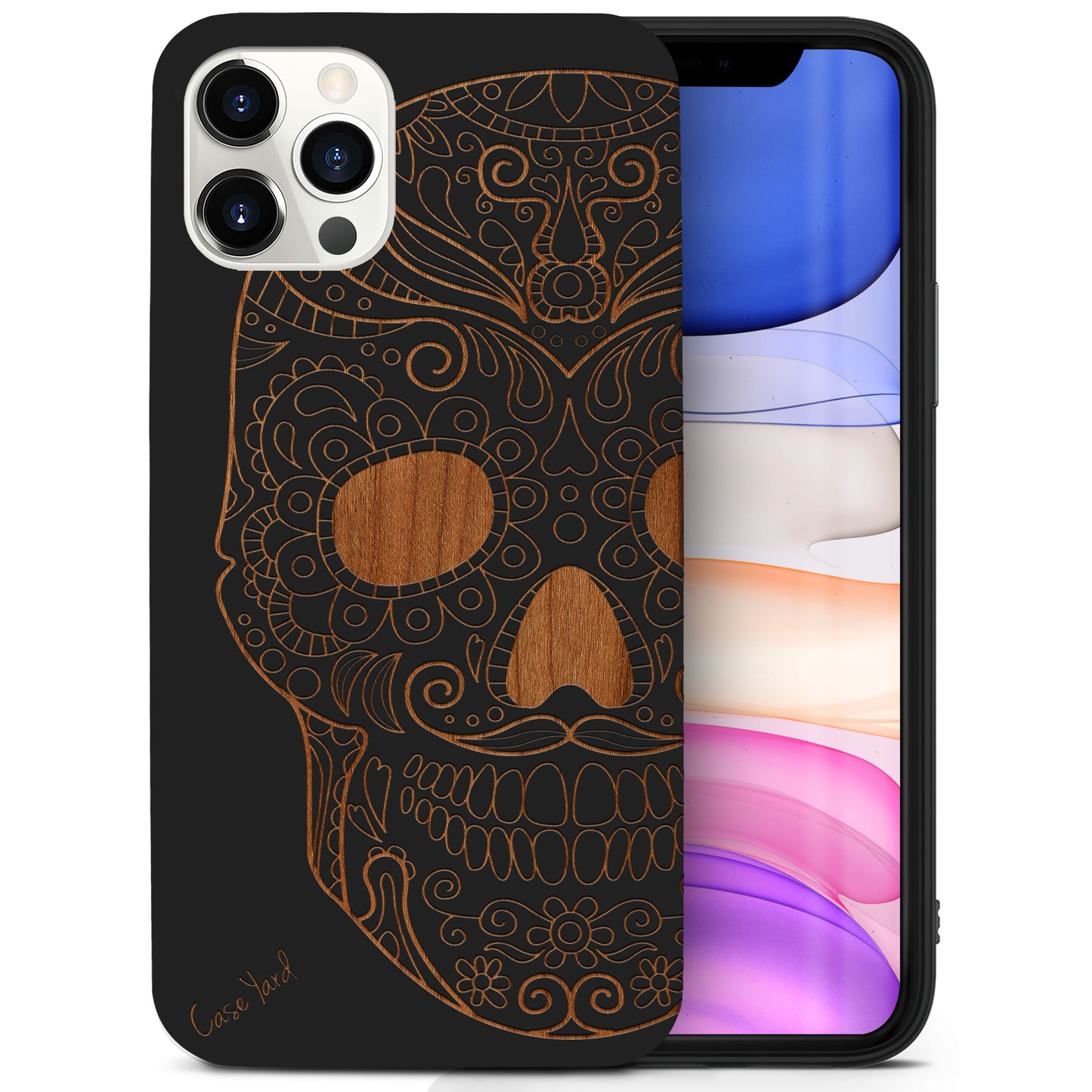 Half Skull Wooden Laser Engraved Phone Case for iPhone