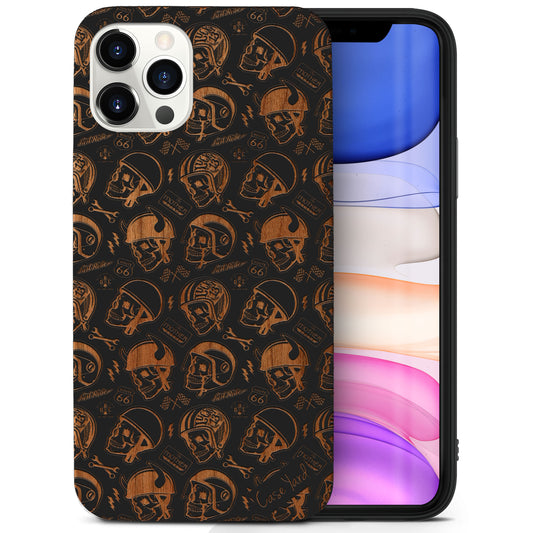 Motor Skull Wooden Laser Engraved Phone Case for iPhone