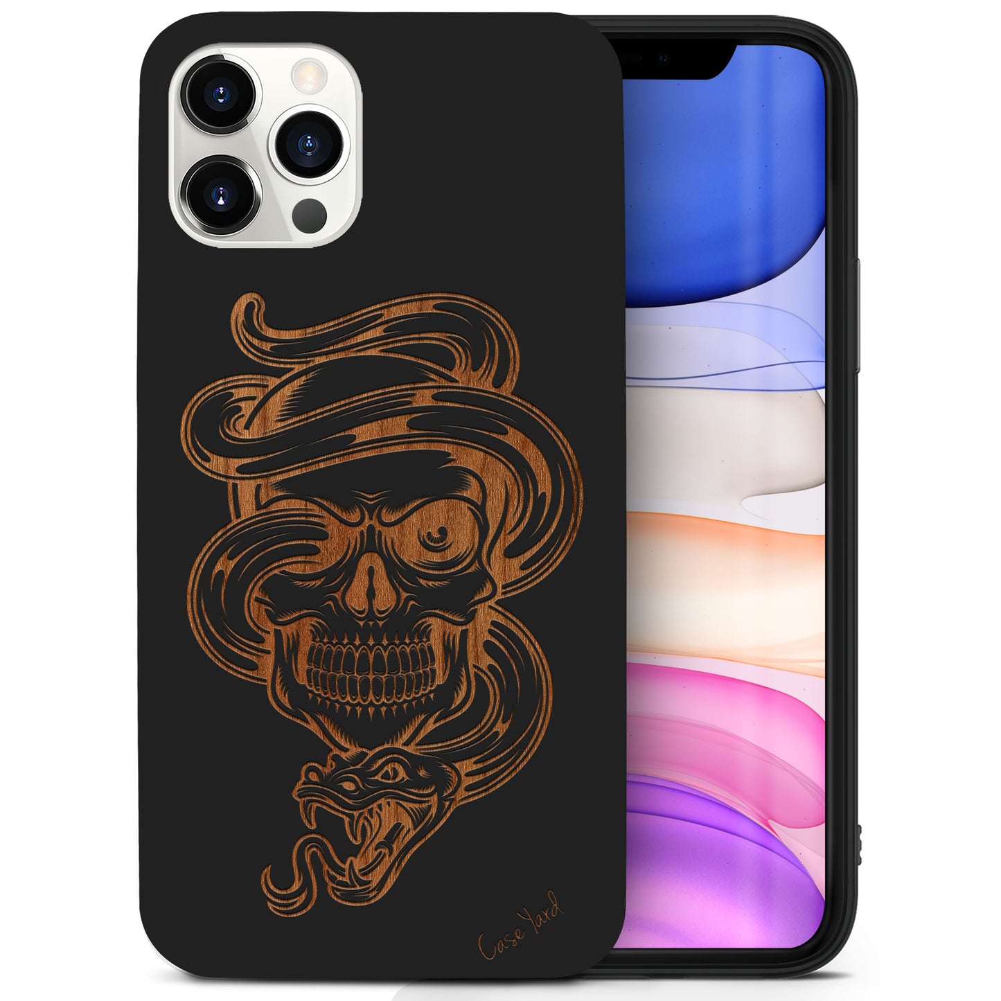 Snake Skull Wooden Laser Engraved Phone Case for iPhone