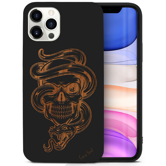 Snake Skull Wooden Laser Engraved Phone Case for iPhone