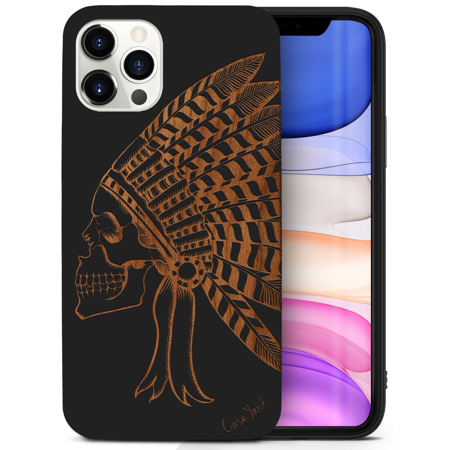 Indian Chief Skull Wood Wooden Laser Engraved Phone Case