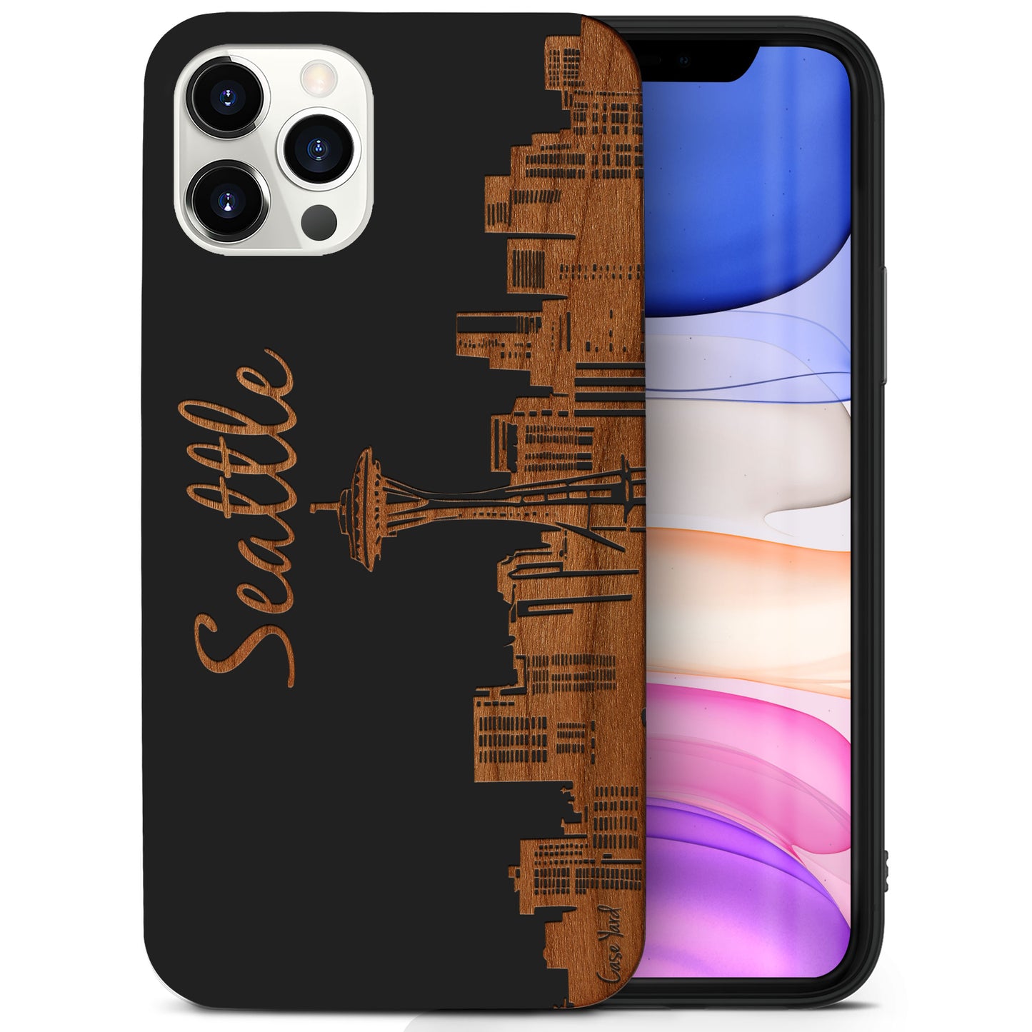 Seattle Skyline Wooden Laser Engraved Phone Case