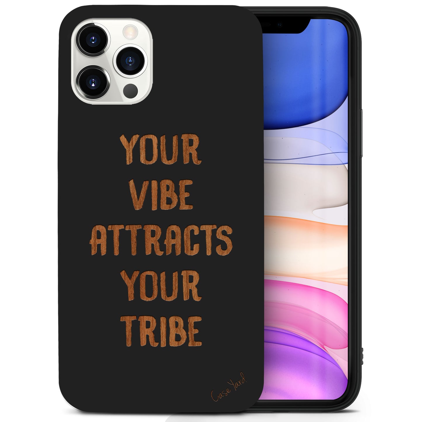 Vibe Attracts Tribe Wooden Laser Engraved Phone Case for iPhone