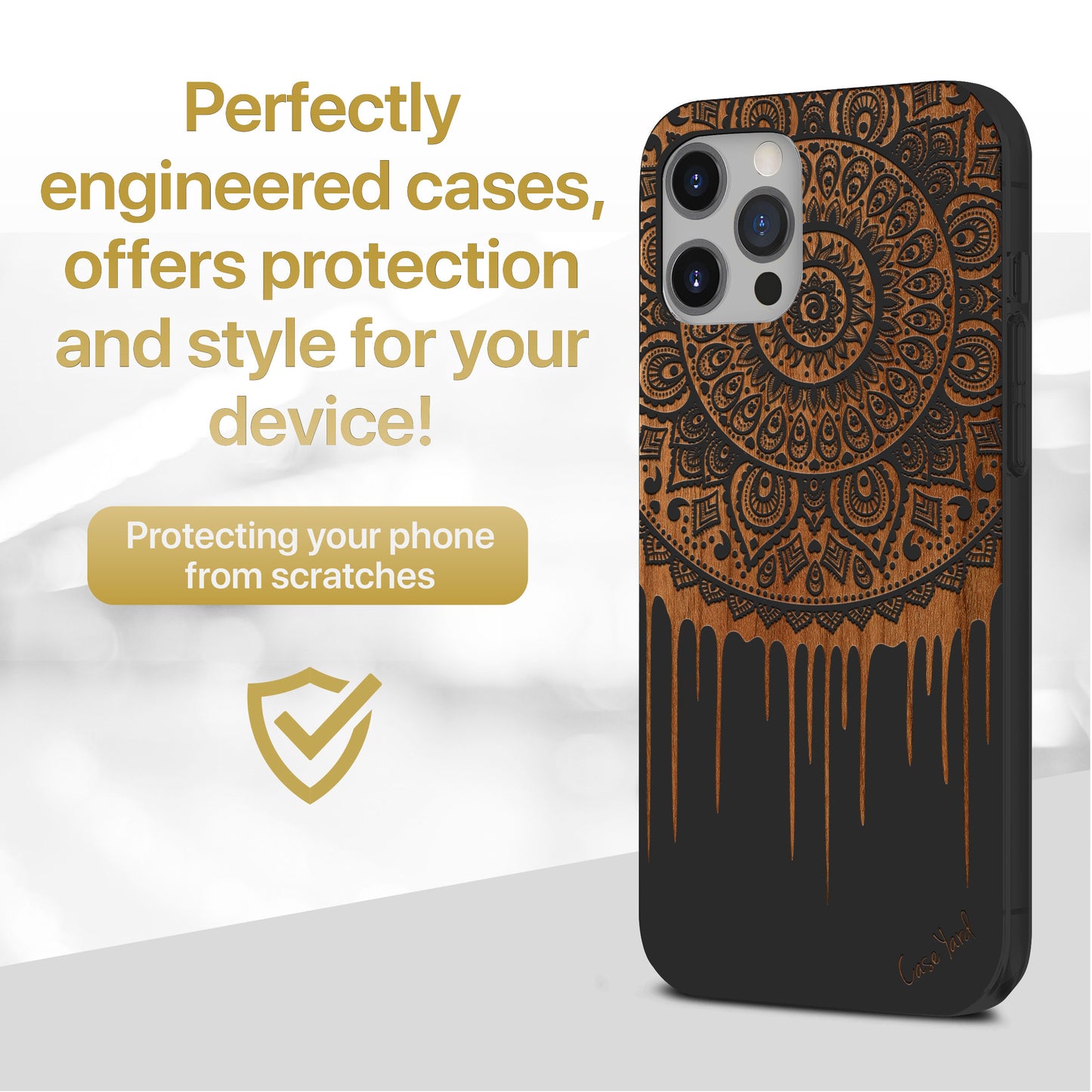 Dripping Mandala Wood Wooden Laser Engraved Phone Case for iPhone
