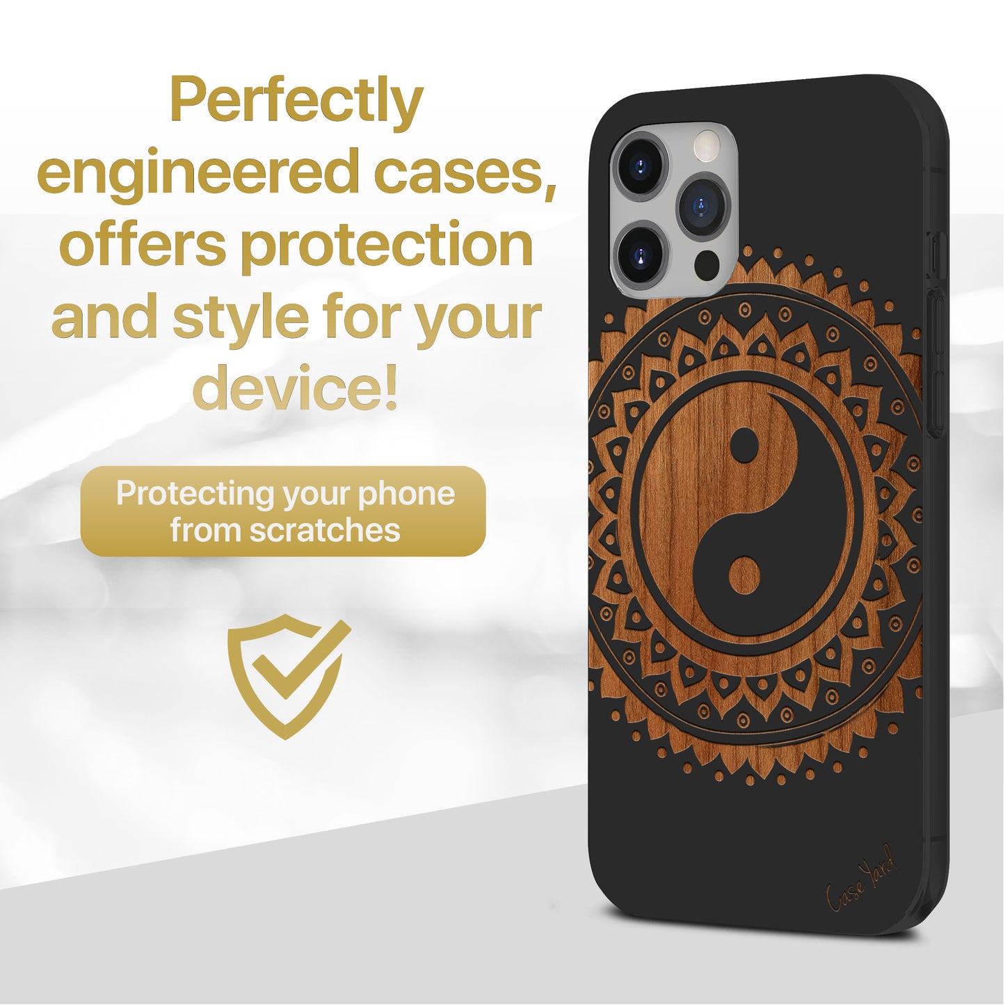 YingYang Mandala Wooden Laser Engraved Phone Case for iPhone