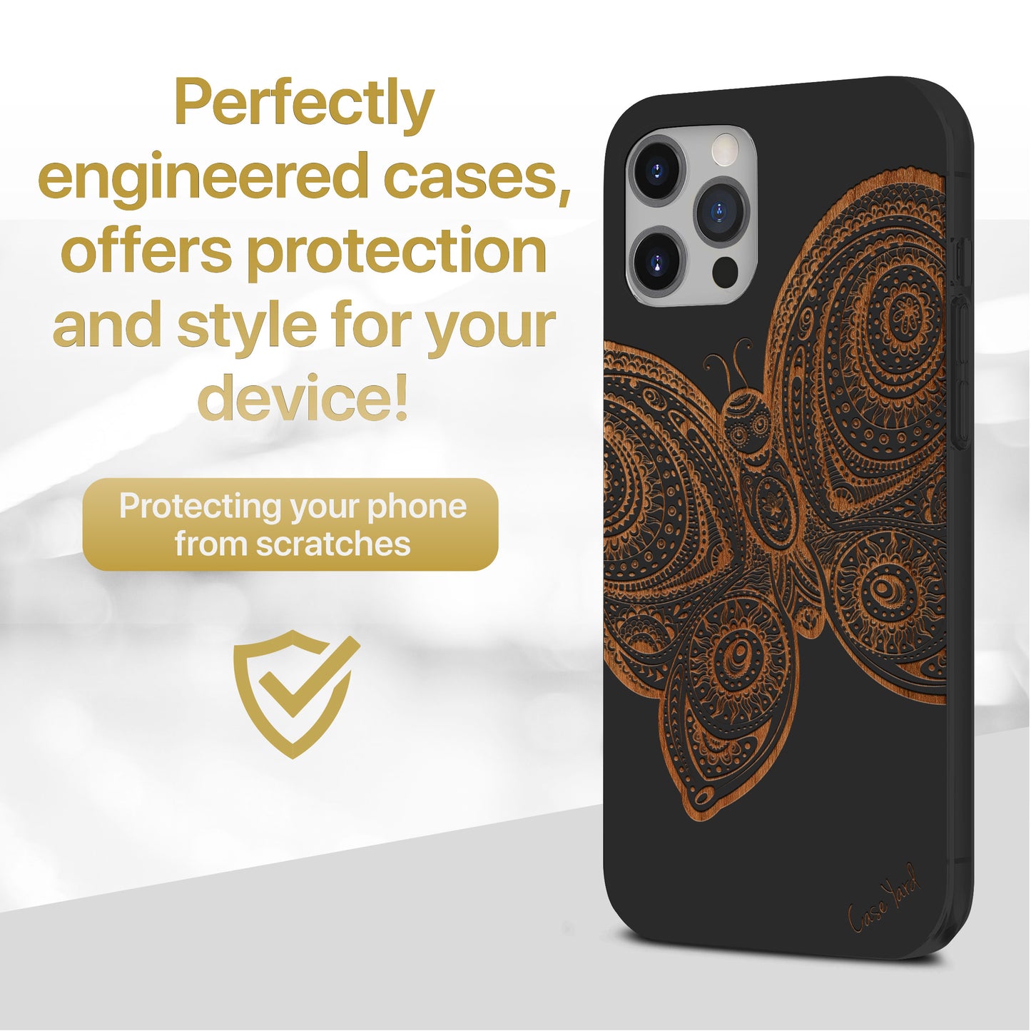 Butterfly Wooden Laser Engraved Phone Case for iPhone & Samsung Phones