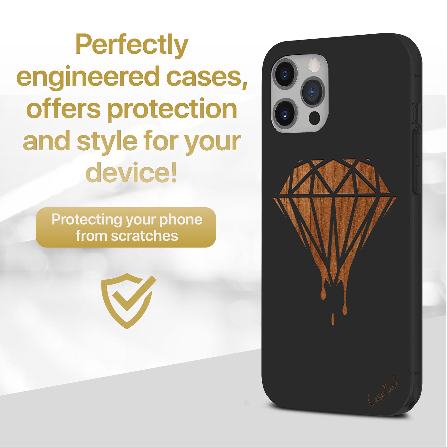 Dripping Diamond Wooden Laser Engraved Phone Case for iPhone