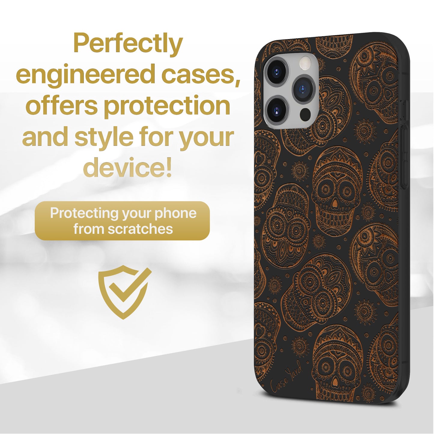 Skull Pattern Wooden Laser Engraved Phone Case for iPhone
