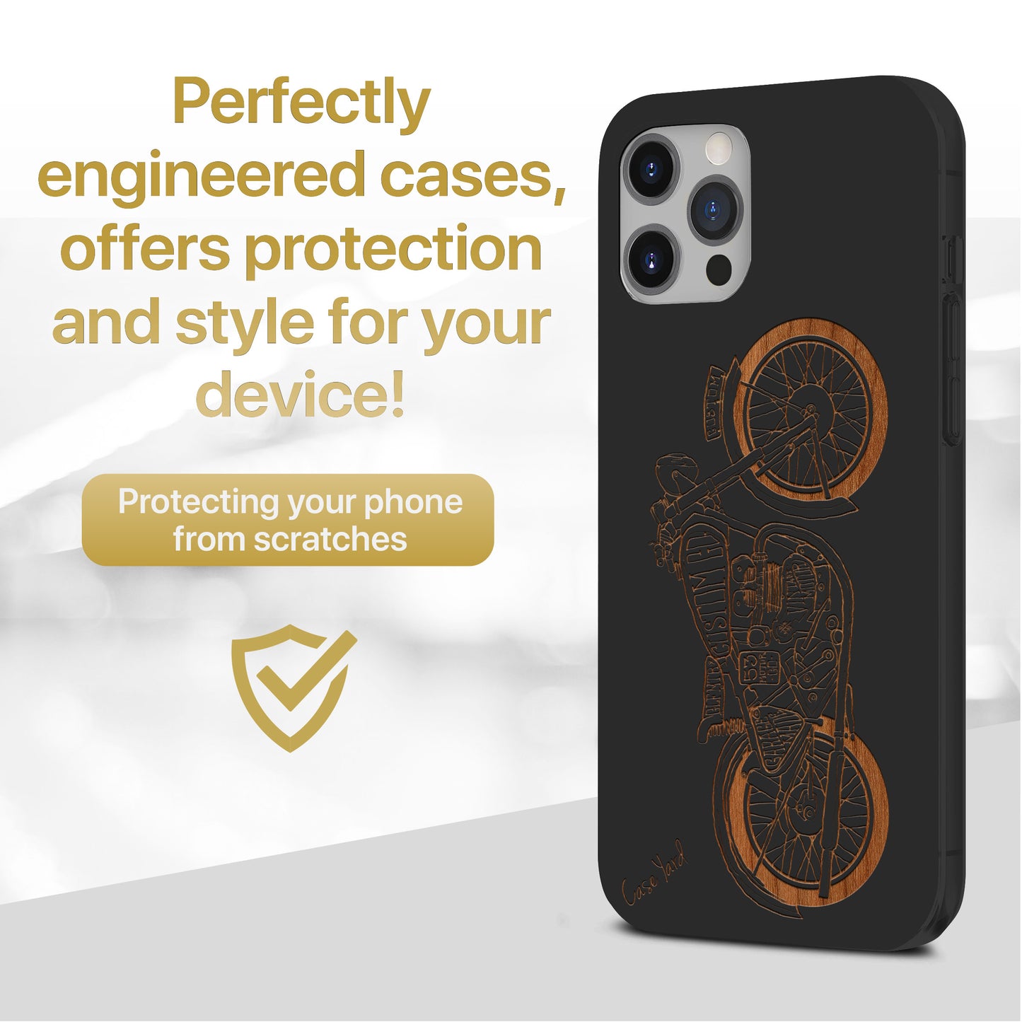 Vintage Motorcycle Wooden Laser Engraved Phone Case for iPhone