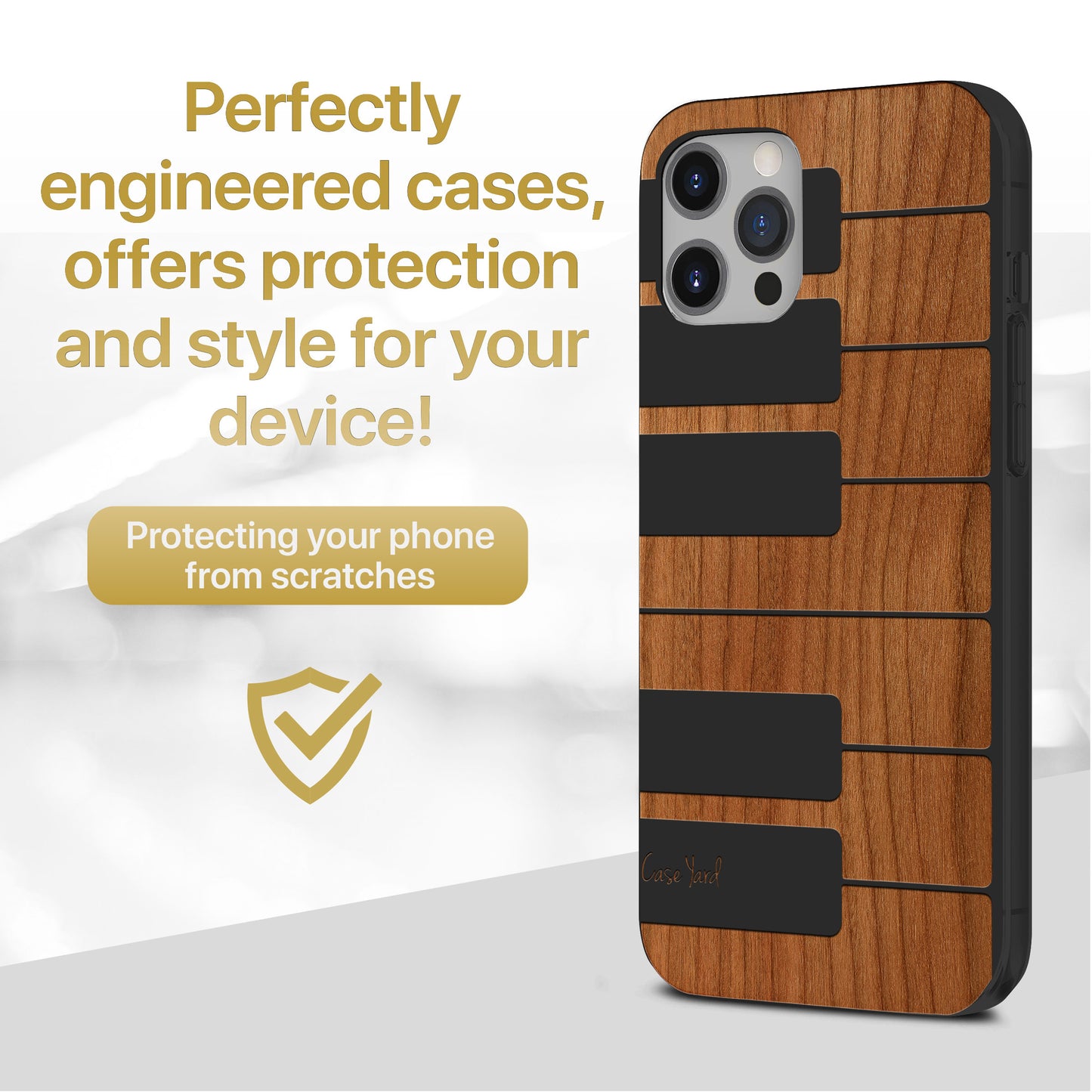 White Black Piano Wooden Laser Engraved Phone Case for iPhone