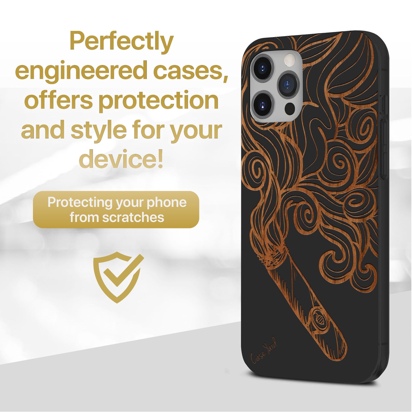 Cigar Smoke Wooden Laser Engraved Phone Case for iPhone & Samsung Phones