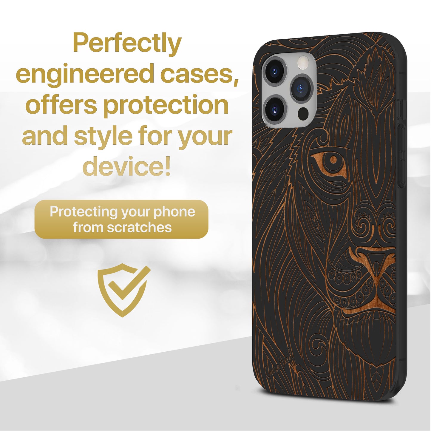 Greek Lion Wooden Laser Engraved Phone Case for iPhone