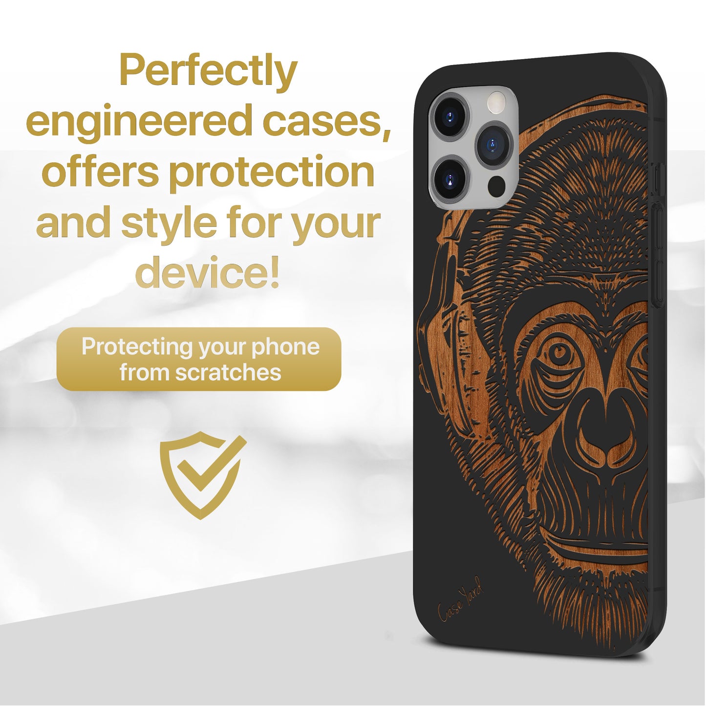 Headphone Monkey Wooden Laser Engraved Phone Case for iPhone