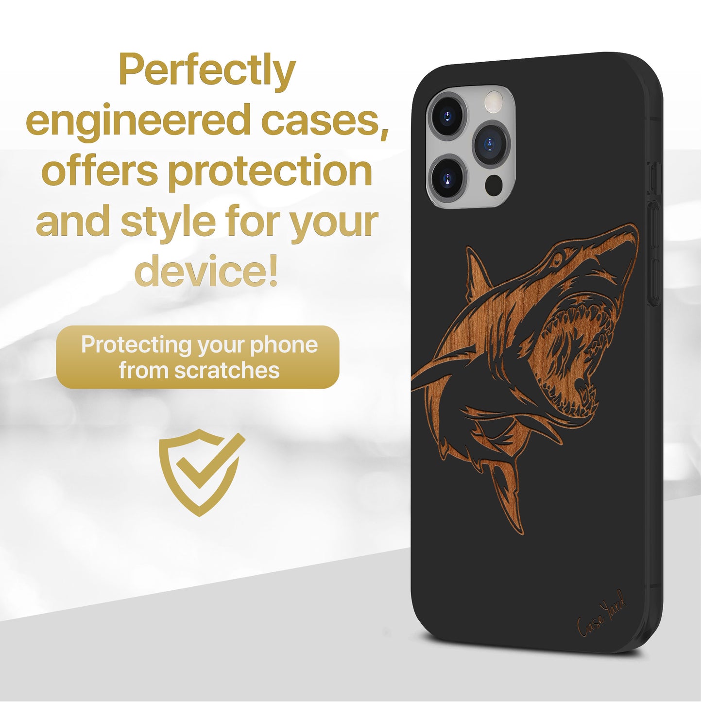 Shark Wooden Laser Engraved Phone Case for iPhone