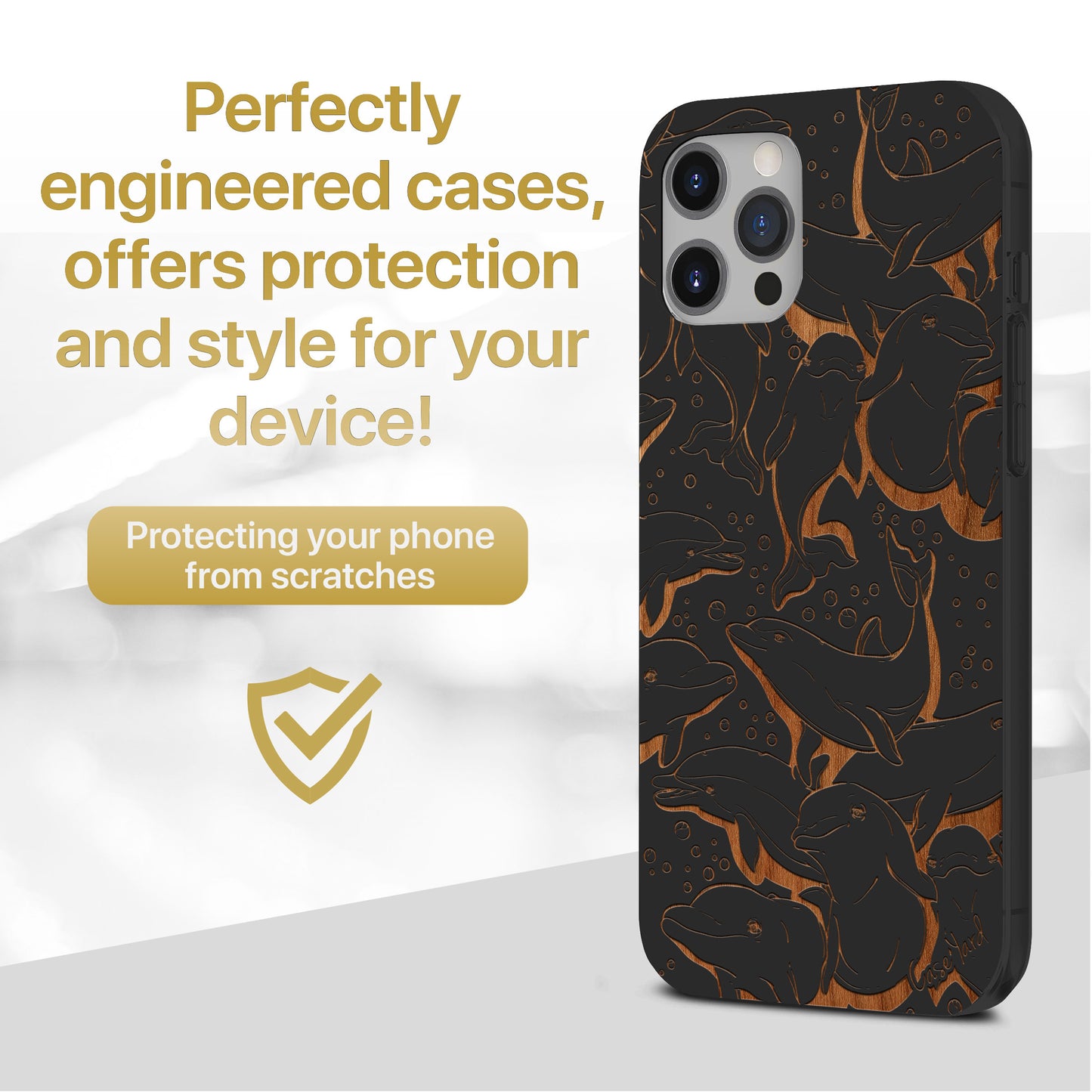 Dolphins Wooden Laser Engraved Phone Case for iPhone & Samsung Phones