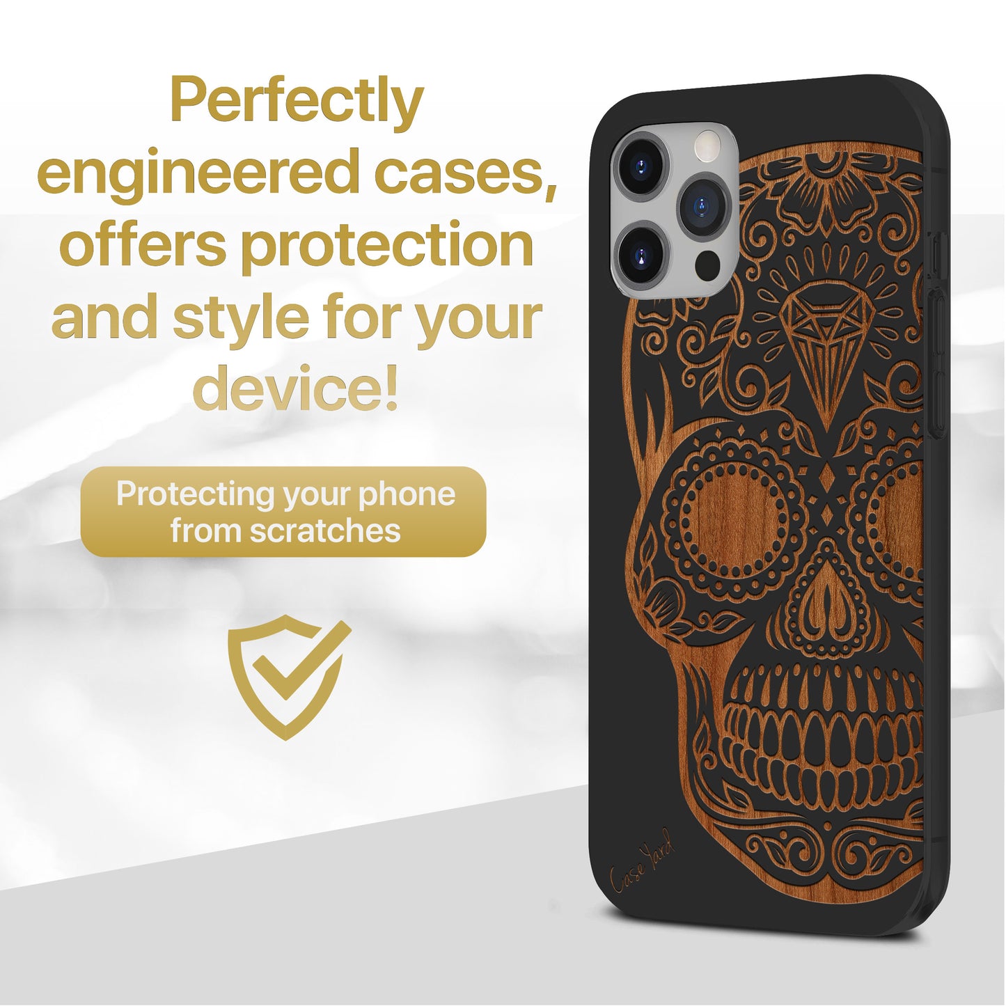 Diamond Skull Wooden Laser Engraved Phone Case for iPhone & Samsung Phones