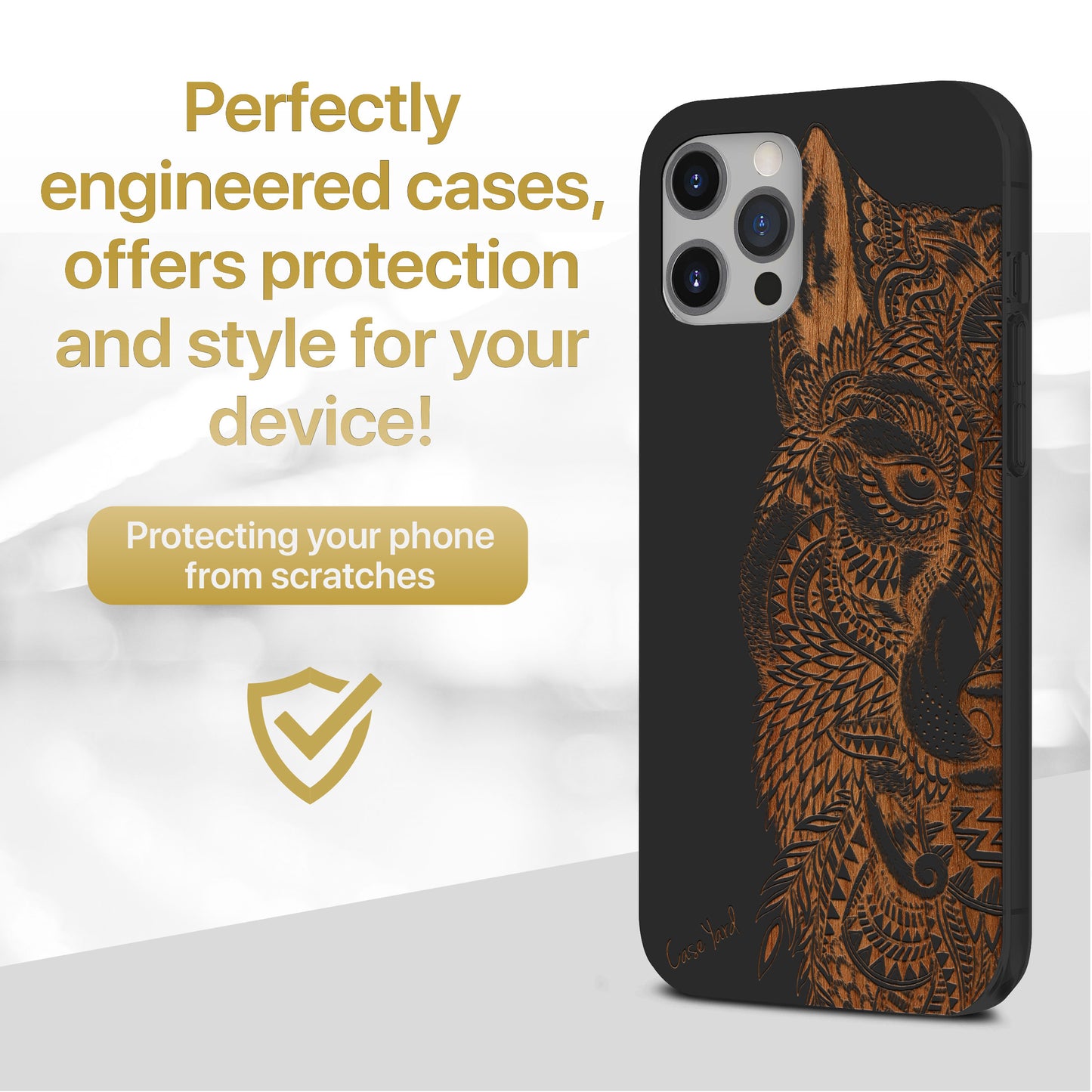 Wolf Face Half Wooden Laser Engraved Phone Case for iPhone