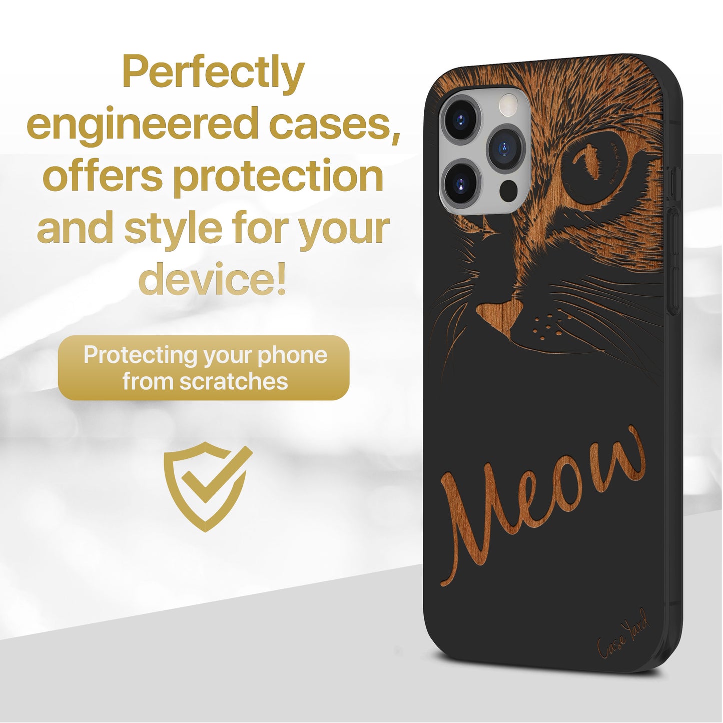 Meow Wooden Laser Engraved Phone Case for iPhone