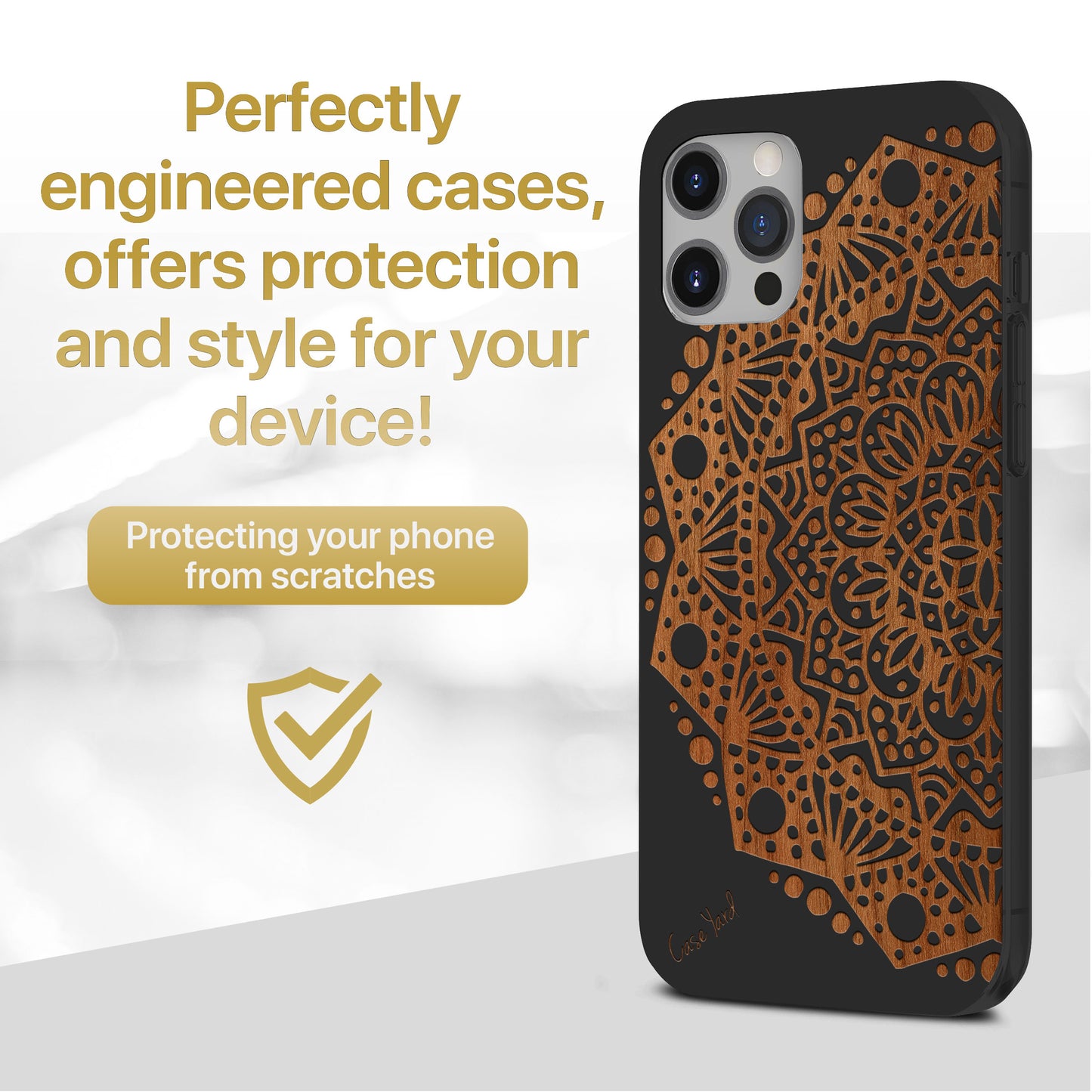 Half Mandala Wooden Laser Engraved Phone Case for iPhone