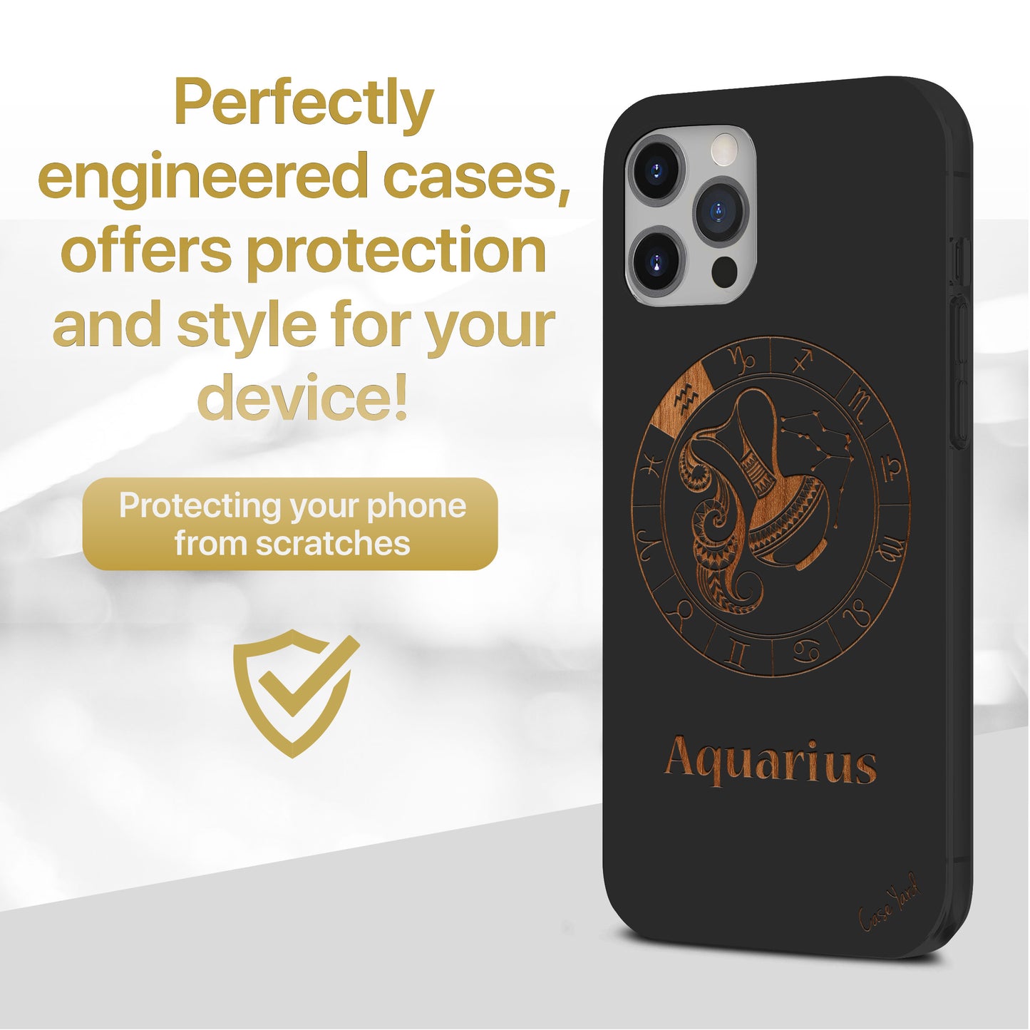 Aquarius Sign Wooden Laser Engraved Phone Case for iPhone & Samsung Phones