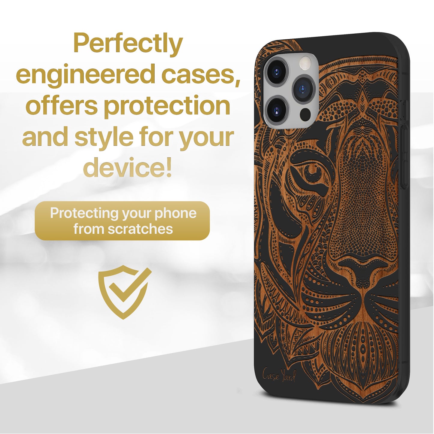 Doodle Tiger Face Wooden Laser Engraved Phone Case for iPhone