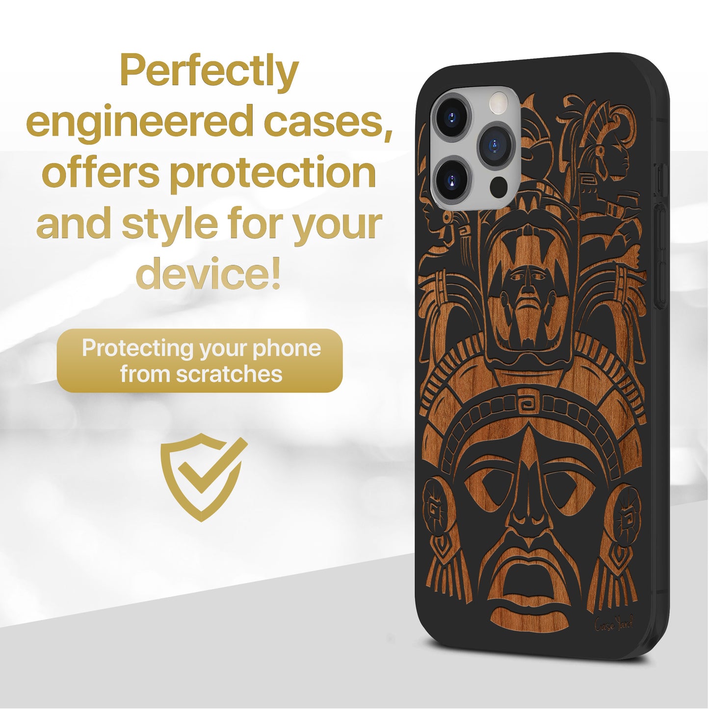 Tribal Mayan Mask Wooden Laser Engraved Phone Case for iPhone