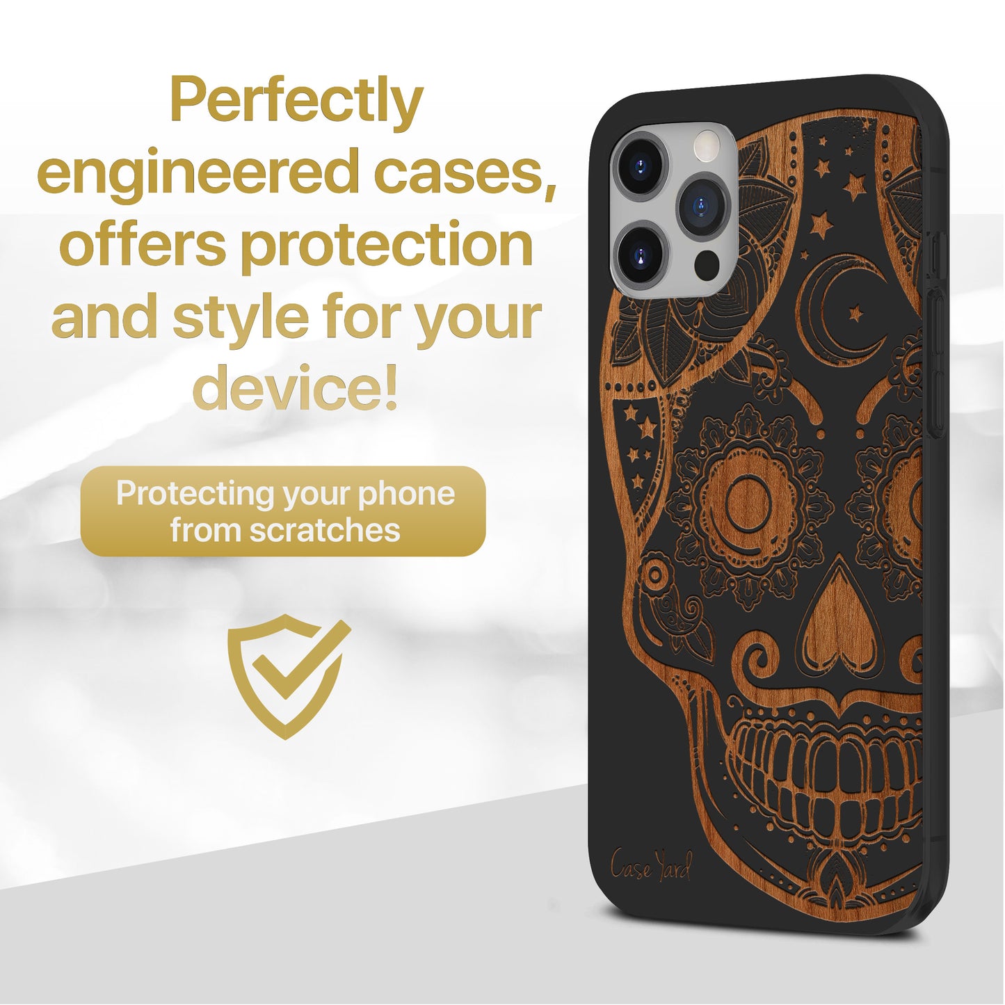 Gothic Skull Wooden Laser Engraved Phone Case for iPhone