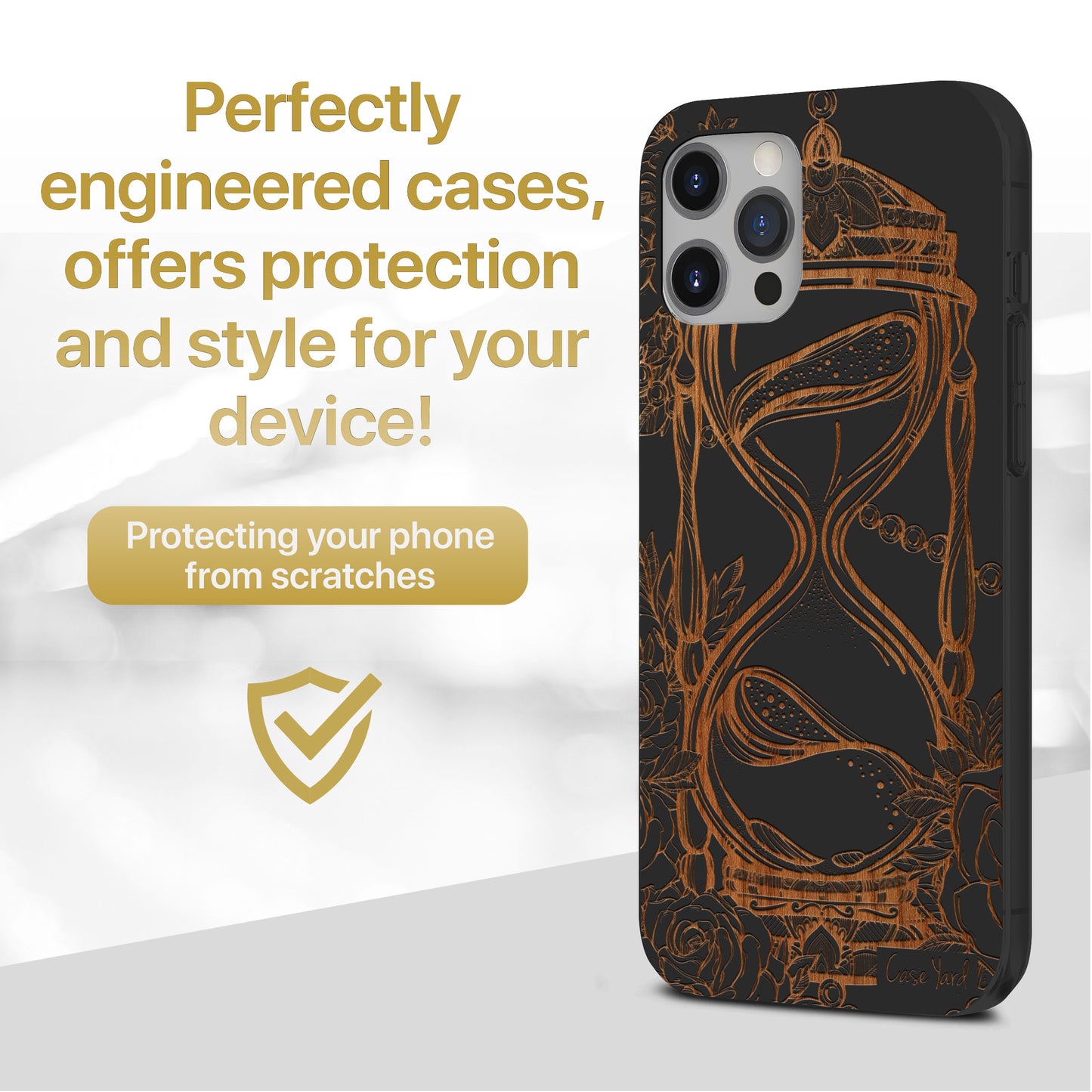 Hourglass with Roses Wooden Laser Engraved Phone Case for iPhone & Samsung Phones