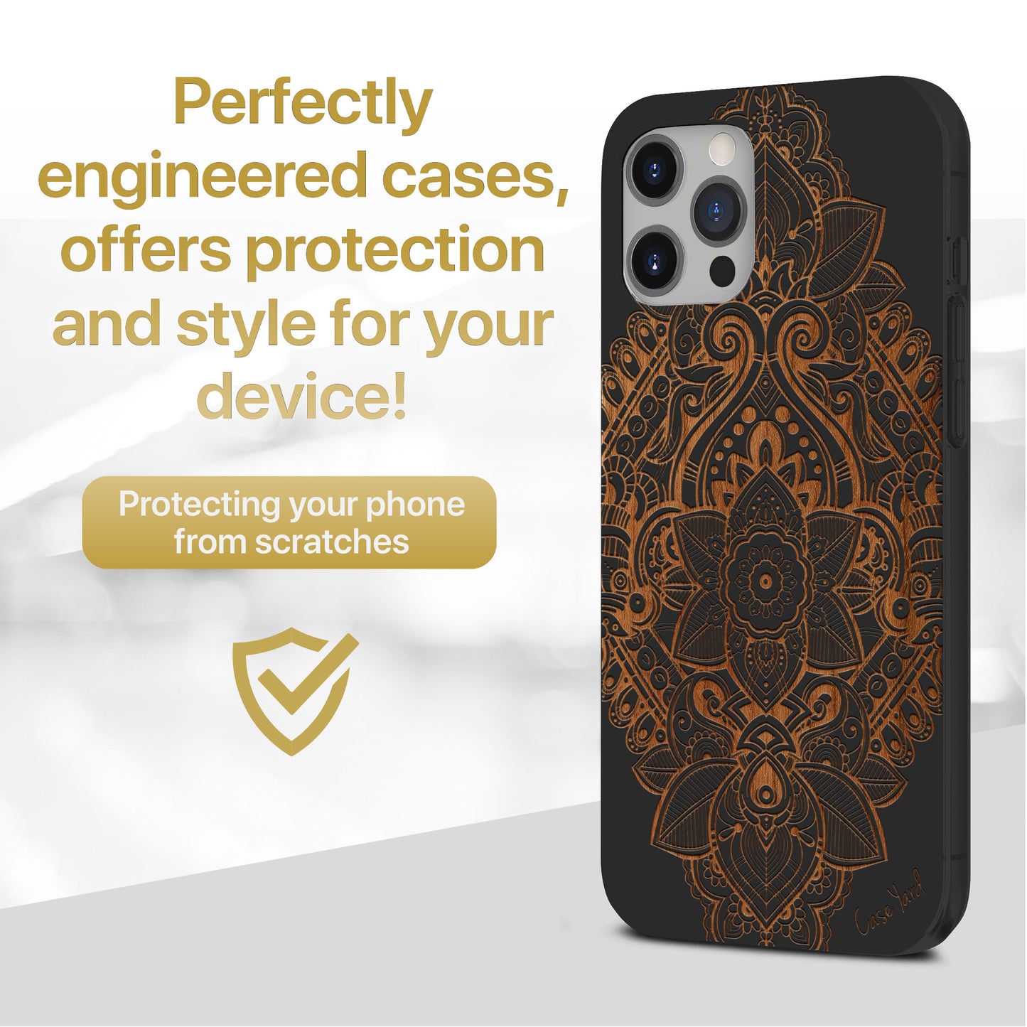 Bohemian Flower Wooden Laser Engraved Phone Case for iPhone & Samsung Phones
