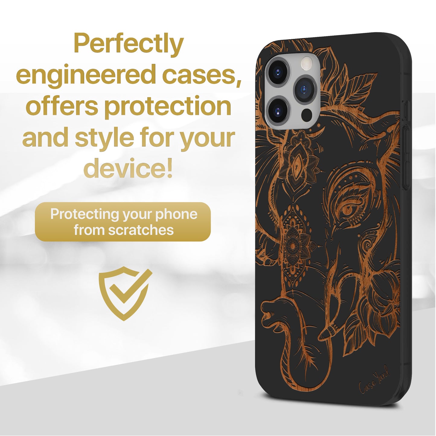 Boho Elephant Wooden Laser Engraved Phone Case for iPhone & Samsung Phones