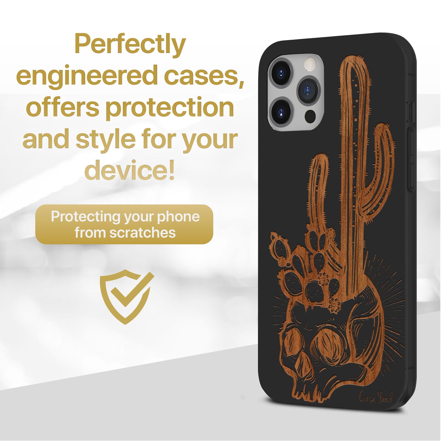 Skull with Cactus Wooden Laser Engraved Phone Case for iPhone