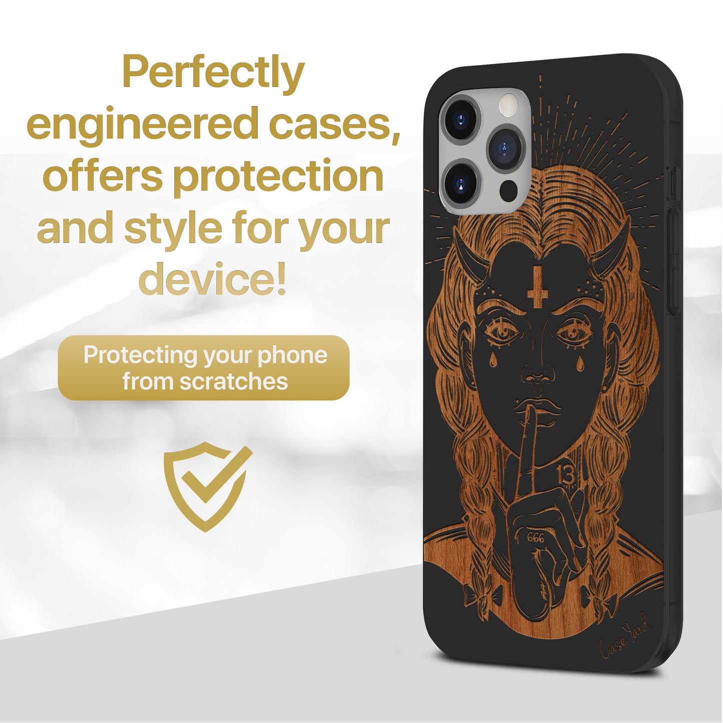 Demon Girl Wooden Laser Engraved Phone Case for iPhone & Samsung Phones