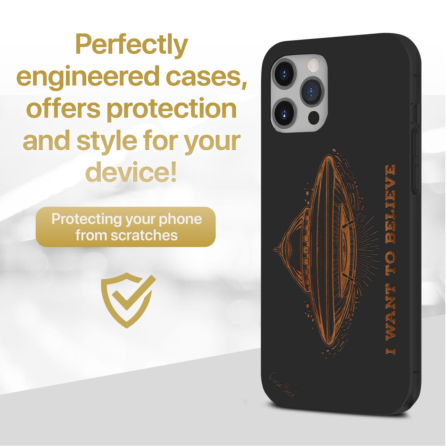 I Want to Believe Wooden Laser Engraved Phone Case for iPhone
