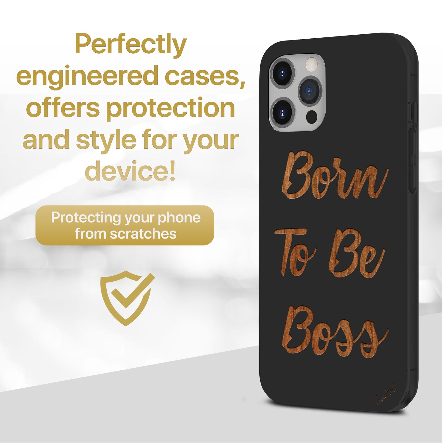 Born To Be Boss Wooden Laser Engraved Phone Case for iPhone & Samsung Phones