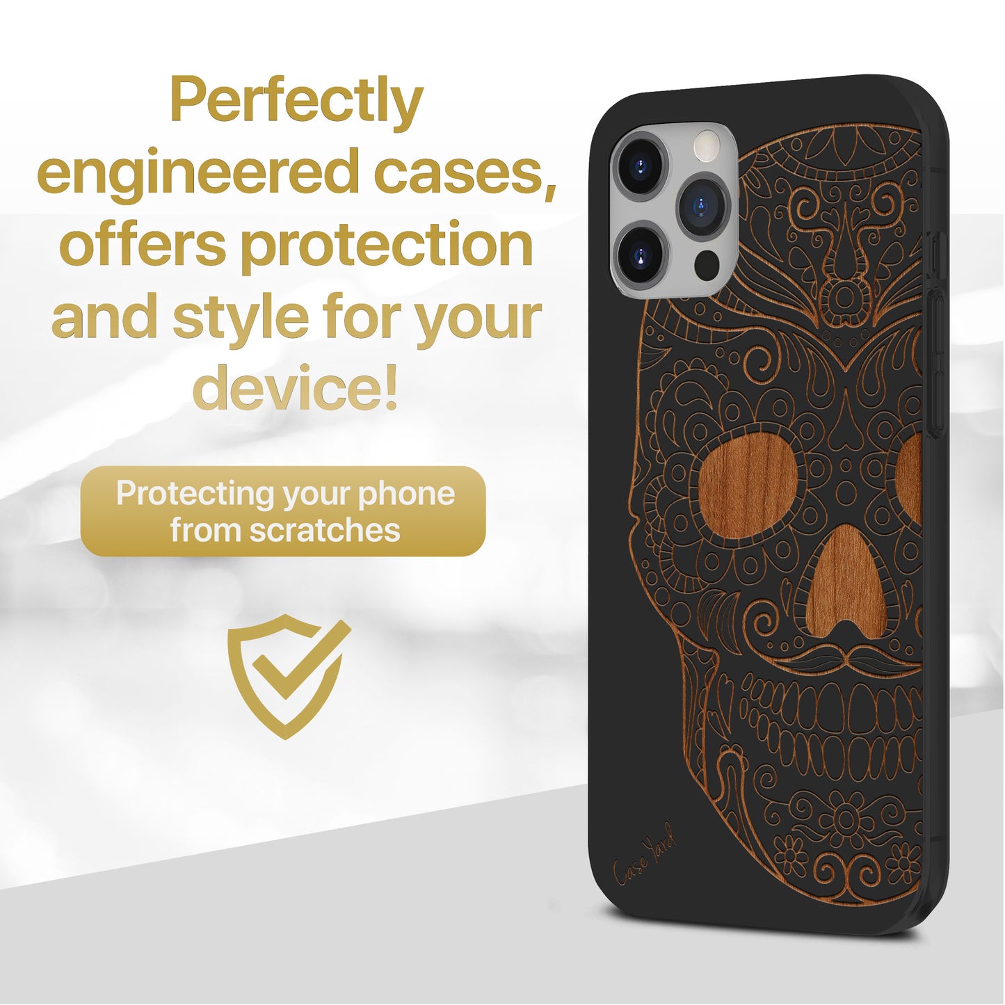 Half Skull Wooden Laser Engraved Phone Case for iPhone