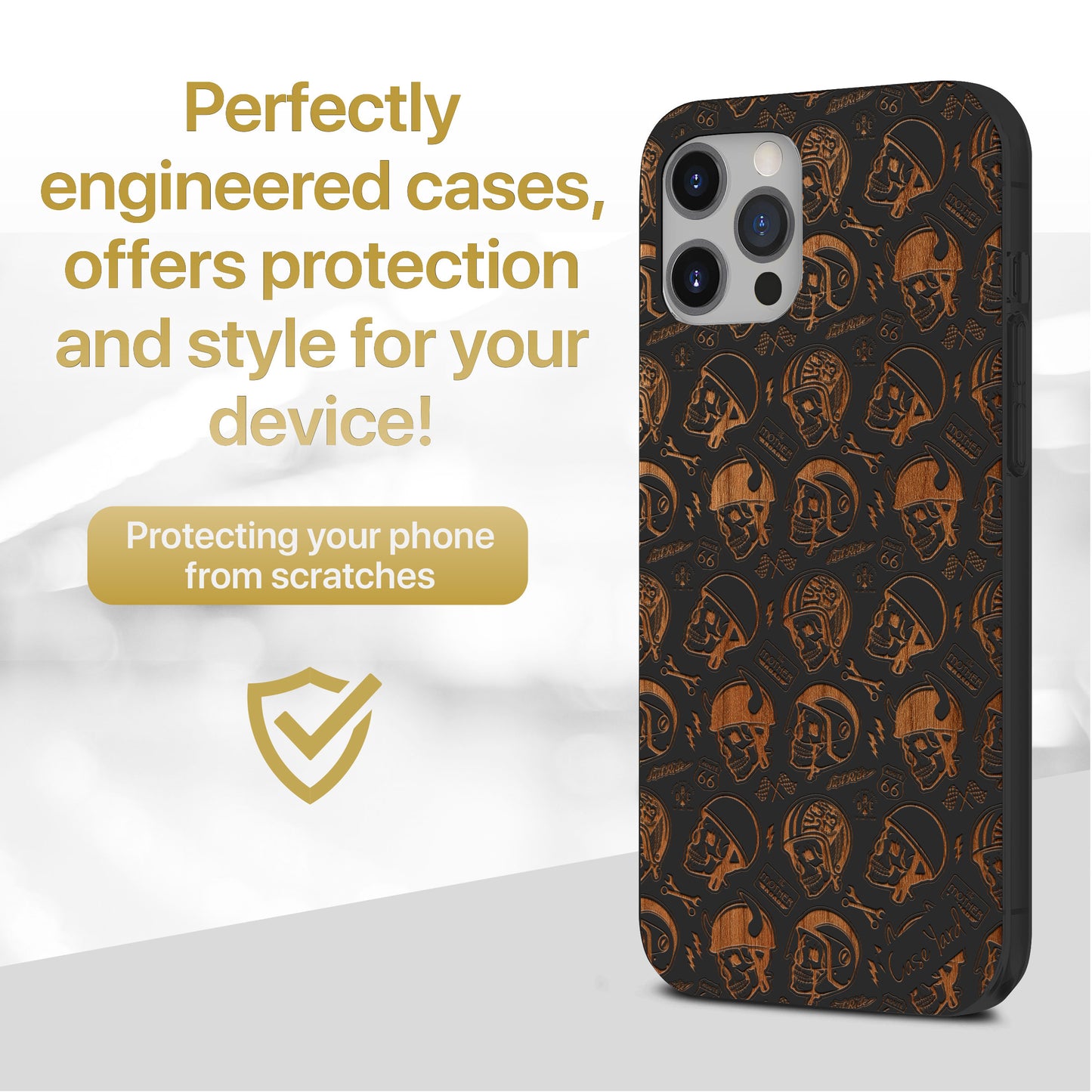 Motor Skull Wooden Laser Engraved Phone Case for iPhone